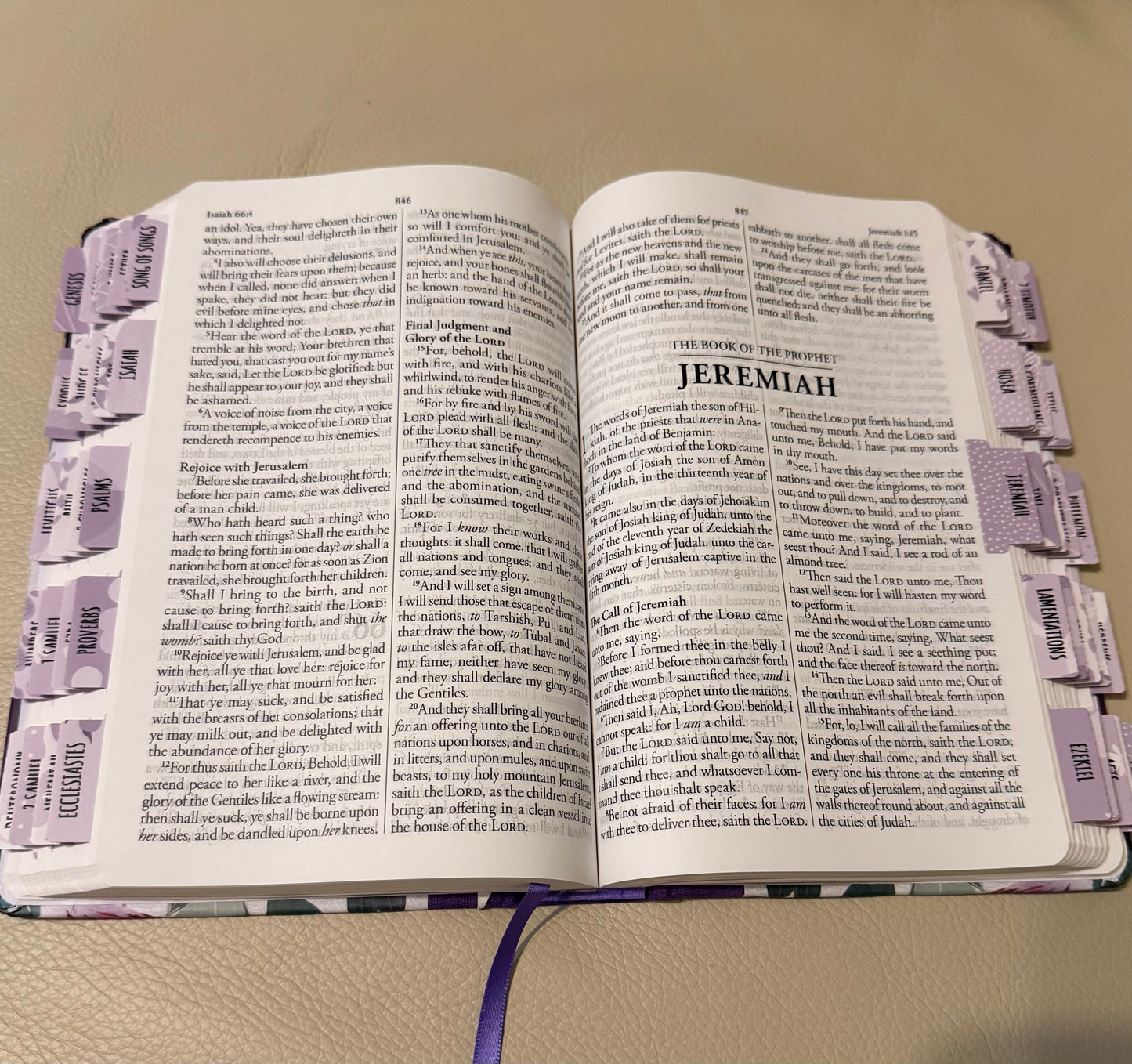 Purple cloth hardcover with floral design KJV Holy Bible