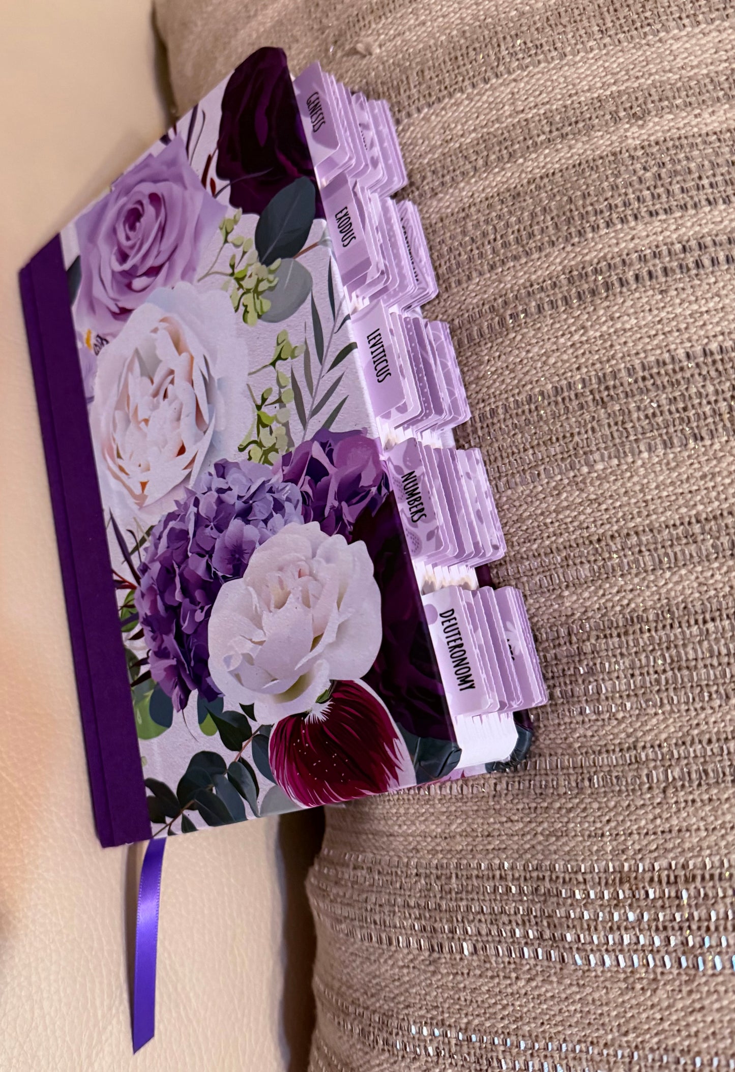 Purple cloth hardcover with floral design KJV Holy Bible