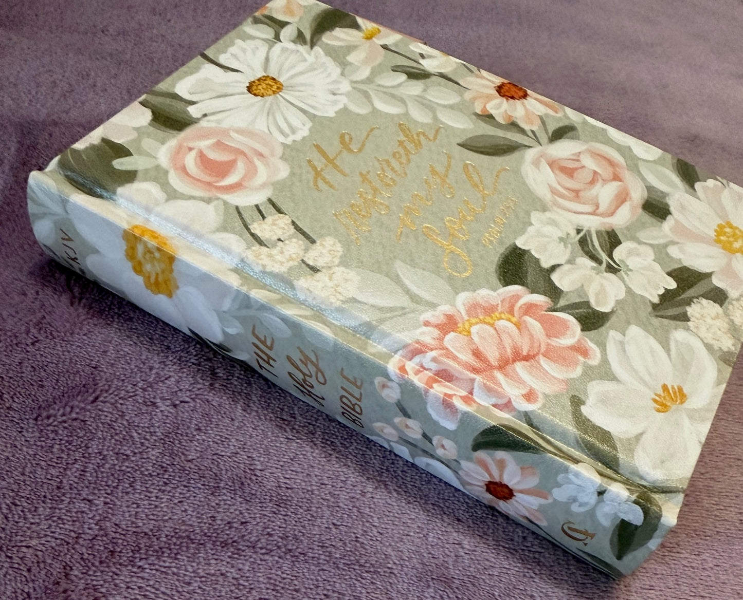 Soft Pink and White Floral KJV Compact Holy Bible