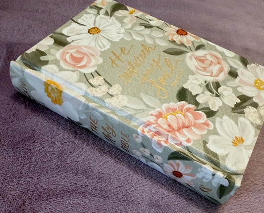 Soft Pink and White Floral KJV Compact Holy Bible