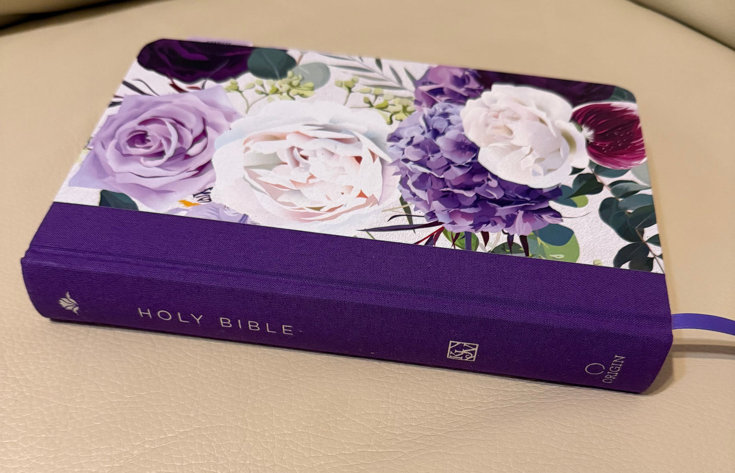 Purple cloth hardcover with floral design KJV Holy Bible
