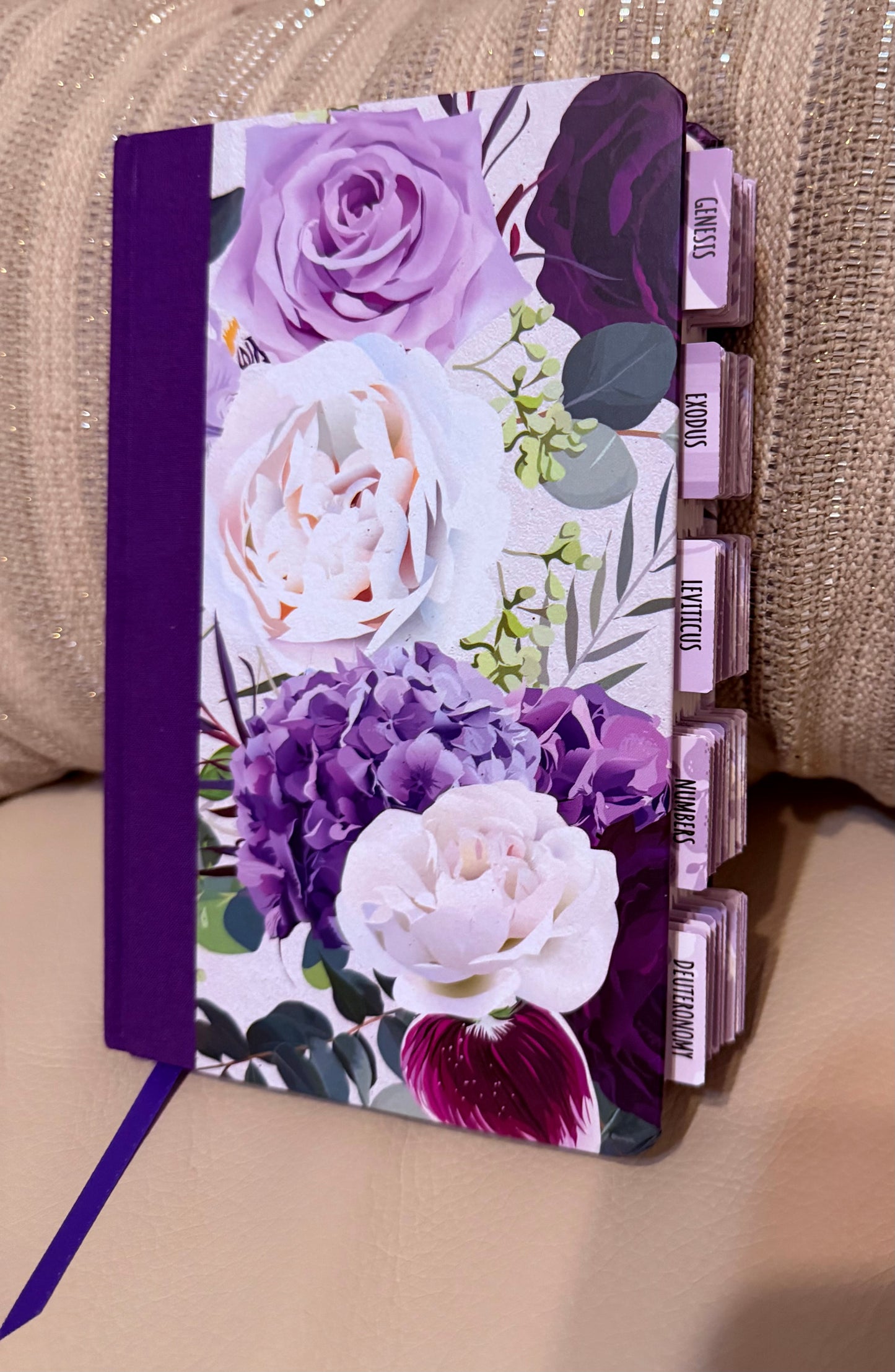Purple cloth hardcover with floral design KJV Holy Bible